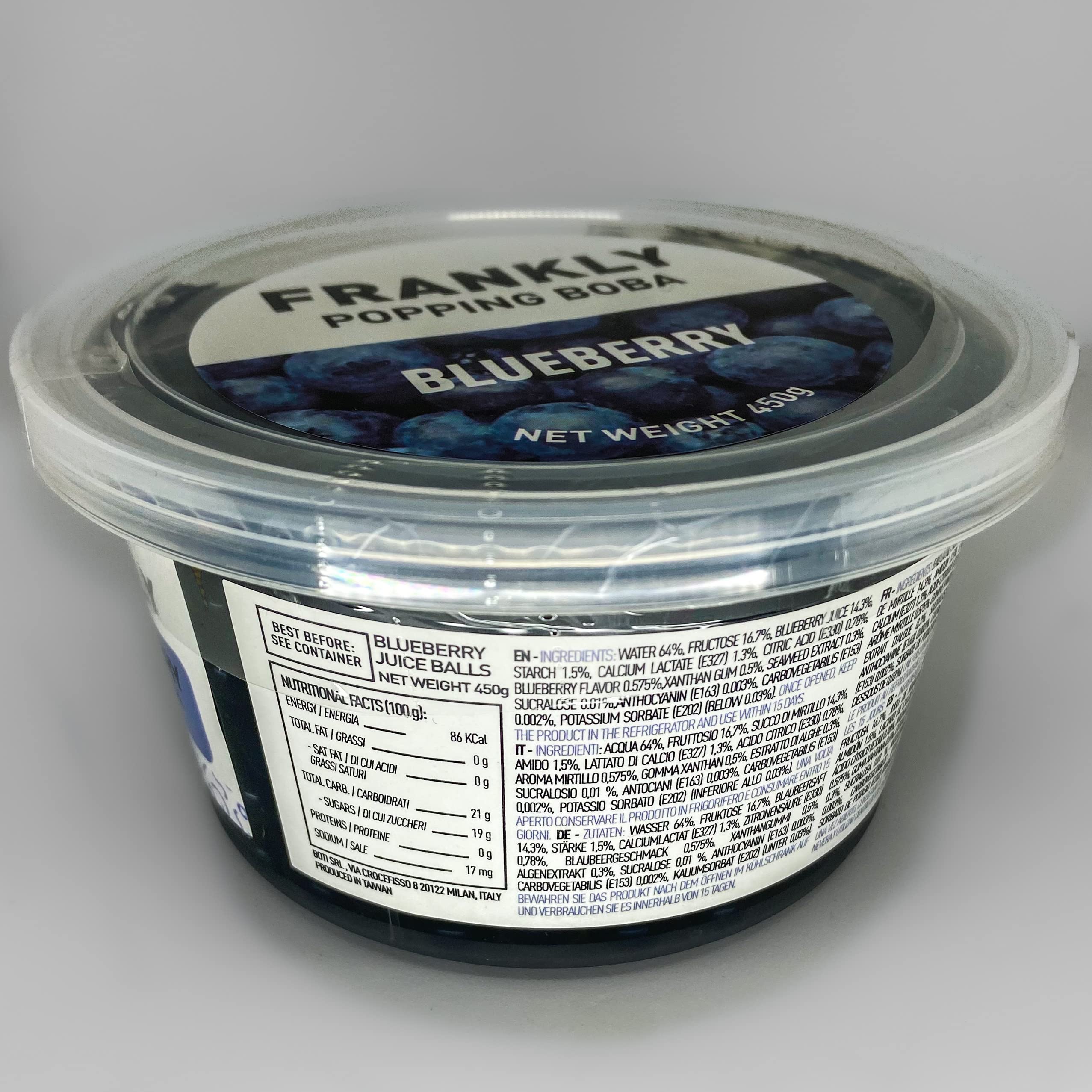 FRANKLY Popping Boba - Esferas de fruta para Bubble tea, té de burbujas, yogur, pasteles y dulces (Aràndanos, 450g)