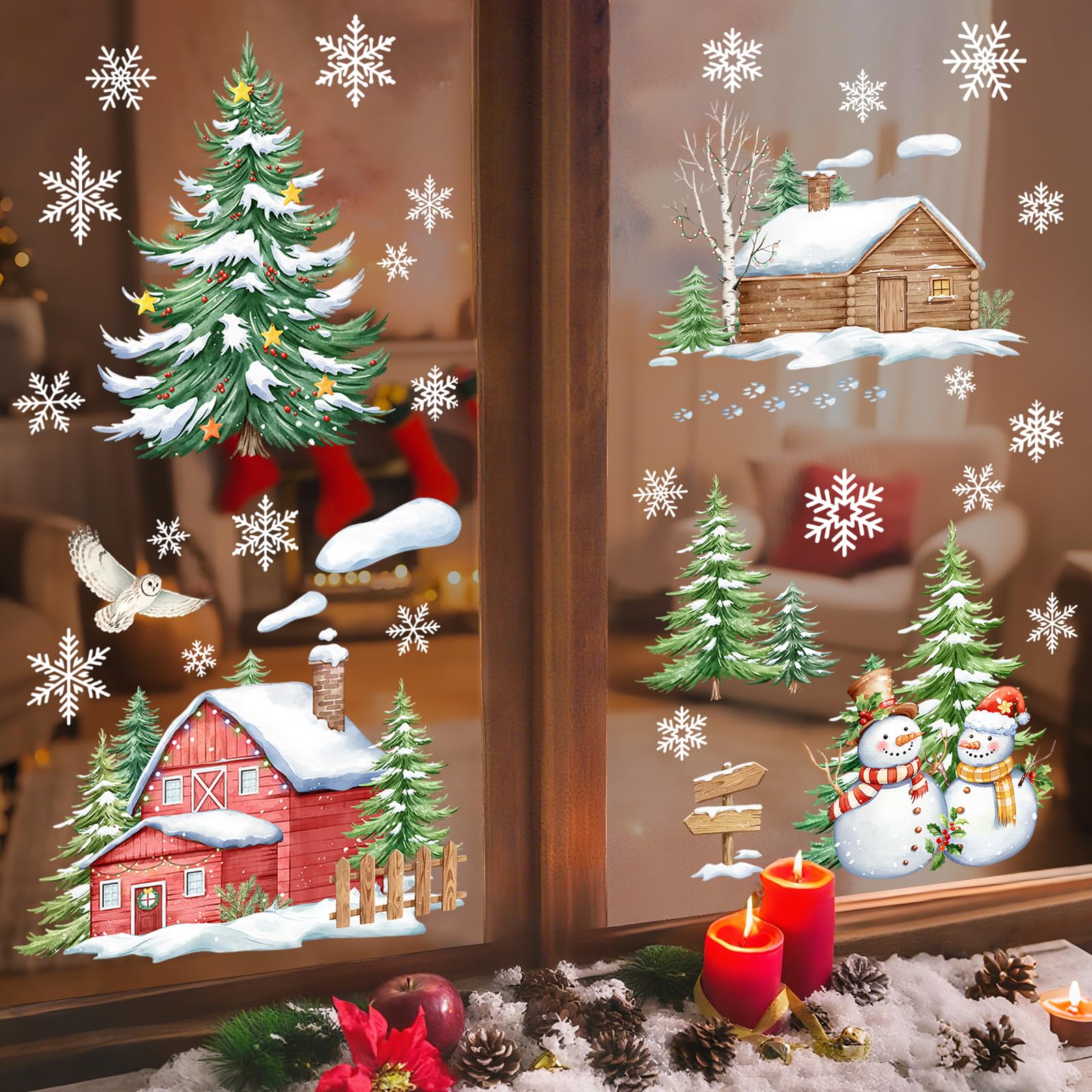 Autocollants Fenêtre Noël - PVC Statique Réutilisable - Design Joyeux Noël - Facile à Poser Et Enlever - Décoration Intérieure