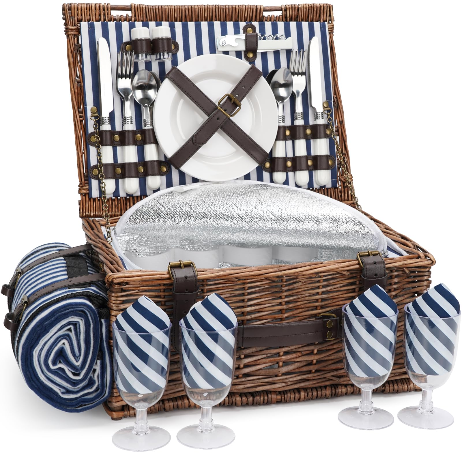 INNO STAGE Picnic Basket for 4 Person with Cooler and Blanket