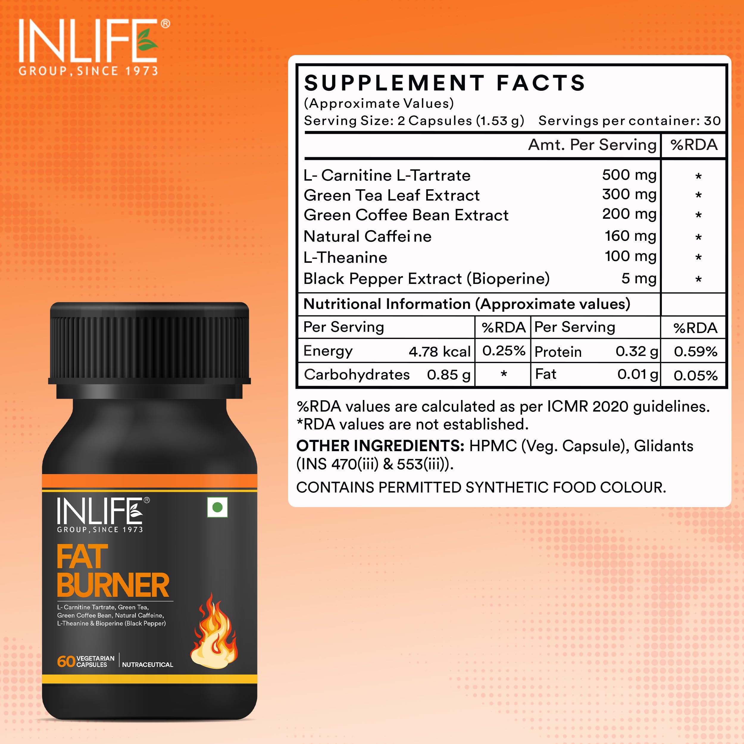 does l carnitine contain caffeine Inlife Fat Burner with L-Carnitine, Green Tea, Green Coffee Bean, Natural  Caffeine, L-Theanine, Bioperine Piperine Extract Weight Keto Supplement for  Women Men