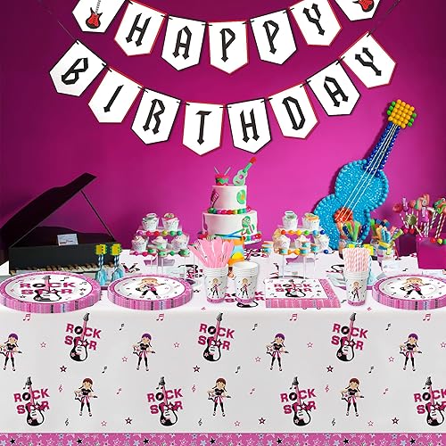 Miniatura 6 de APOWBLS Decoración de fiesta de rock and roll, vajilla para niñas, suministros de fiesta de guitarra con temática musical, plato de papel, taza,
