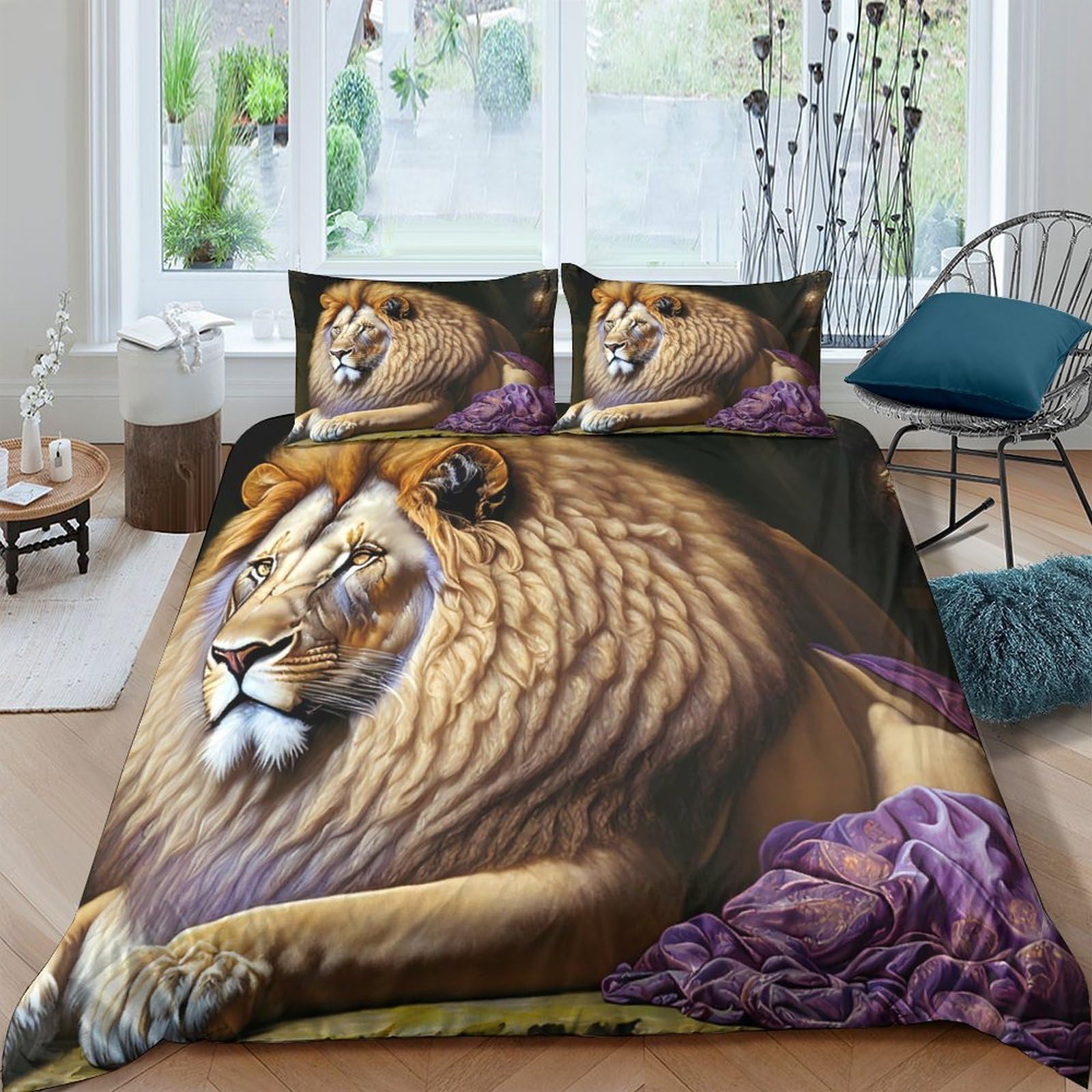 Ctjqhvkz Style-2 3D Printed Lion Jungle Fitted Sheet Microfiber Non-Slip Bed Cover For Bedroom Dorm Easy Care Home Decor Single（135X200cm）