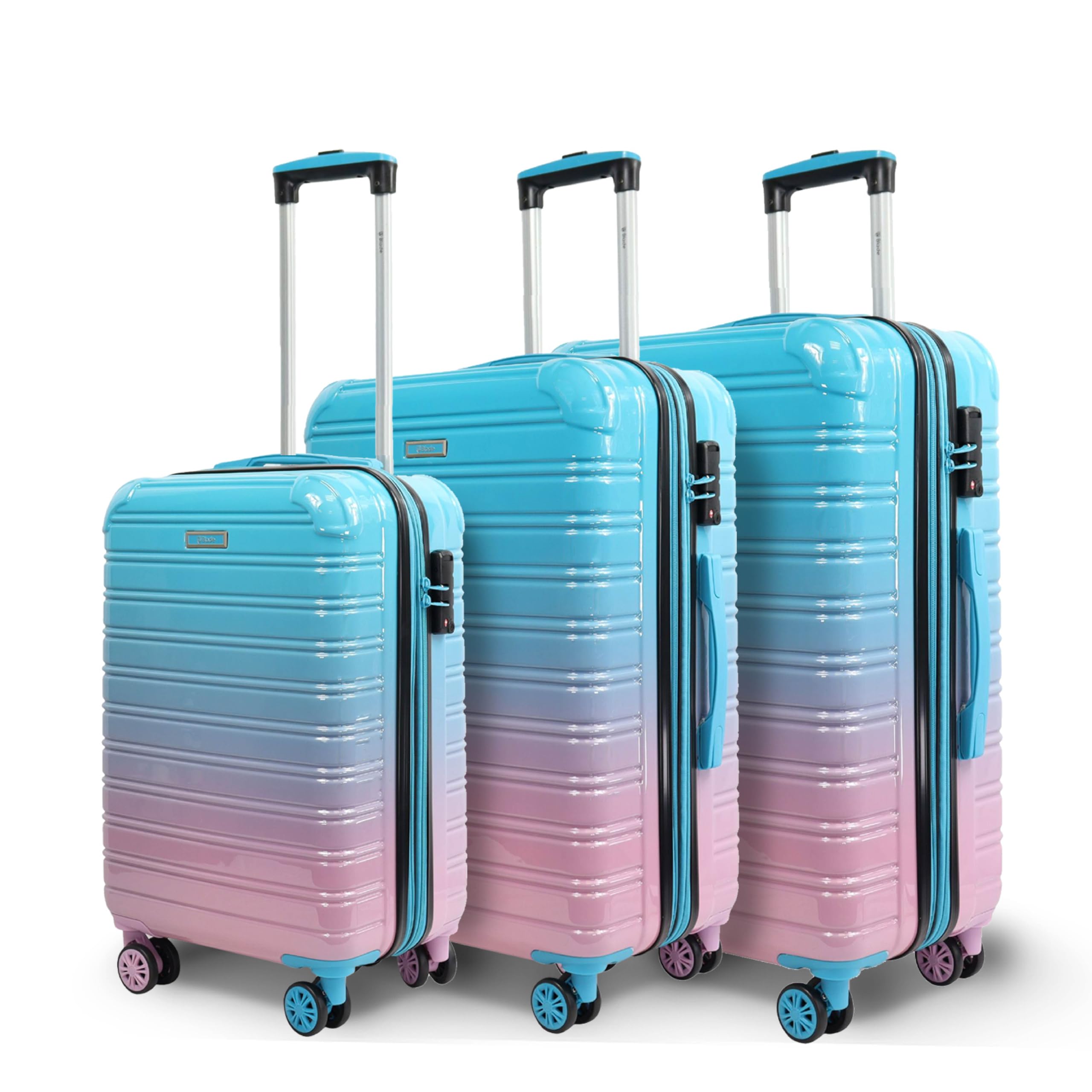Blade Valise Cabine Rigide Bagage Cabine 55x36x25cm, Valise légère à roulettes Bagage à Main en ABS + PC avec Serrure TSA Valise à 4 roulettes Spinner Bleu/Rose, M/55cm