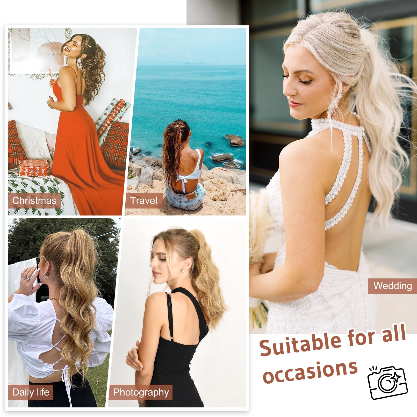 FLUFYMOOZ Ponytail Extension Pferdeschwanzverlängerung, 46 cm Klauenclip Pferdeschwanzverlängerung, gewellte lockige Klauenclip in Pferdeschwanz Haarverlängerungen (Kühles Blond)