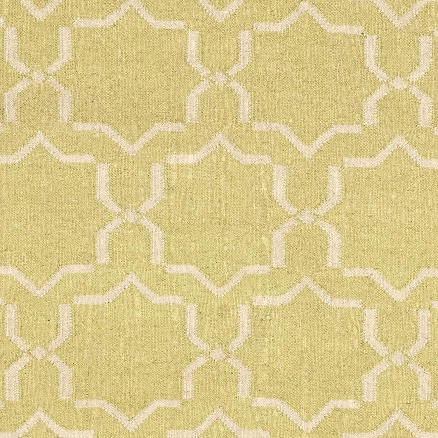 Ivory and Light Green Geometric Wool Square Rug, 6' x 6'