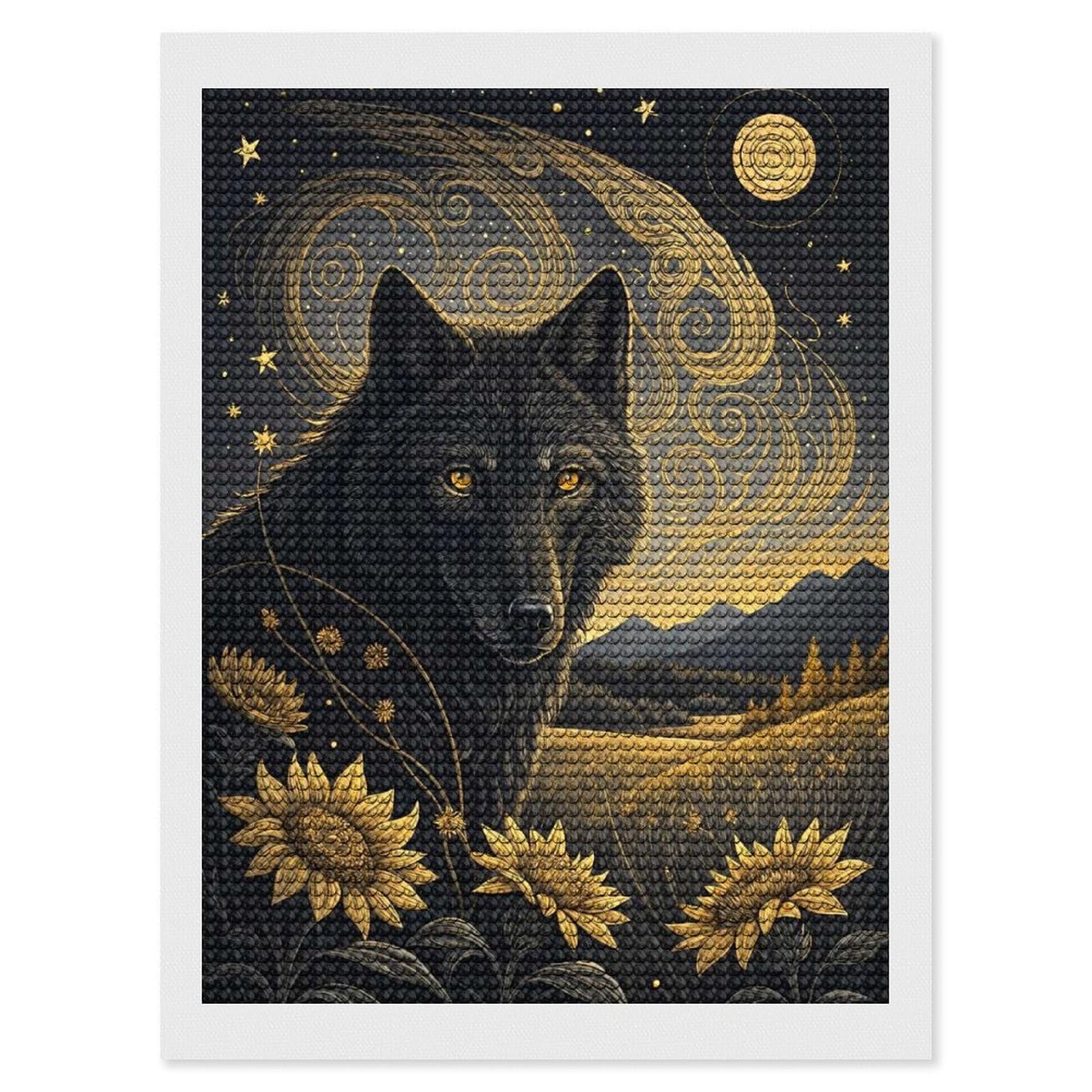Junmoney Wolf in A Starry Field Diamond Painting Canvas Set 12"x16", Easy to Enjoy, Adhesive Canvas, Office Decor, Holiday Gift Idea, with Tool Kit