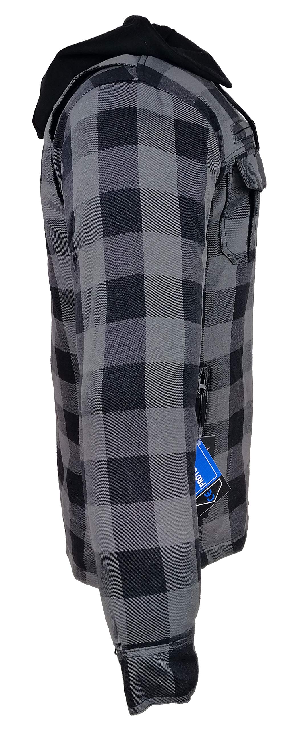 EURO STARS Camicia Moto Lumberjack In Kevlar Aramid - Con Cappuccio, Protezioni CE, Antivento, Impermeabile, Flanella Grigia, Taglia XL