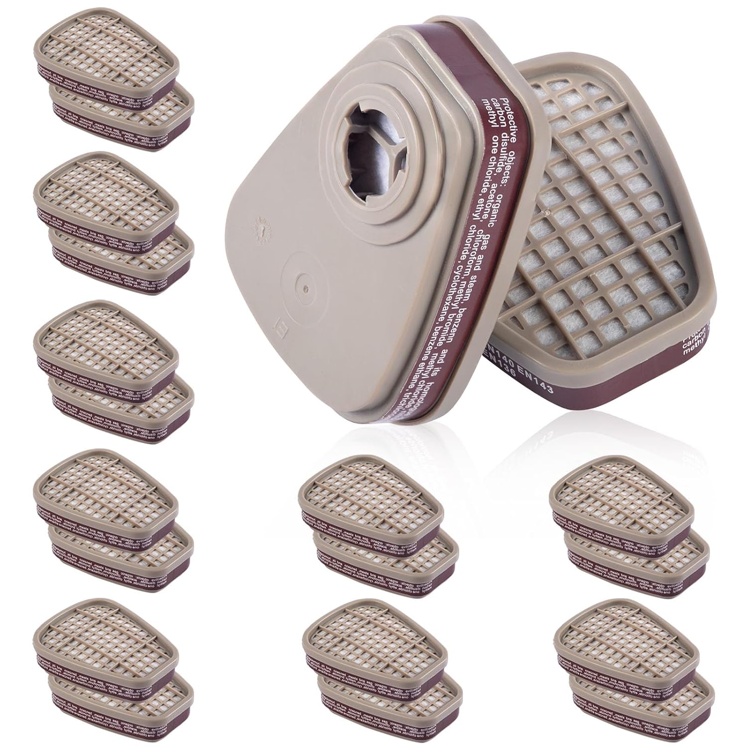 10 Pair 6001 Filter Cartridges for Respirator - Respirator Cartridges& Filters, Particulate Filter - Against Dust/Organic Vapor/Chemical, Compatible with 6000, 7000, FF-400 Series Respirator Brown