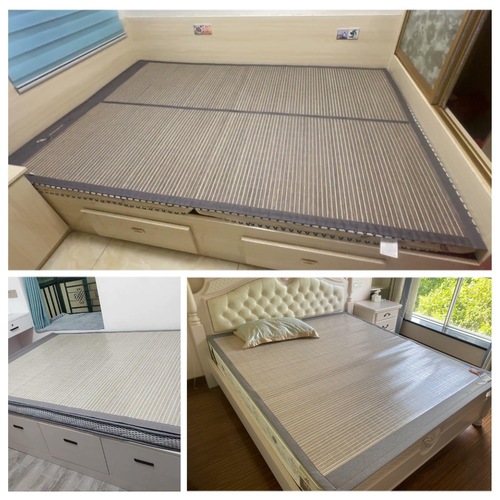 Tappetino di raffreddamento estivo, Stuoia Di Bambù Per Letto | Per Chi Soffre Il Caldo Di Notte, per Casa, Hotel, Dormitorio(Gray B,135X195cm/53.1*76.8in)
