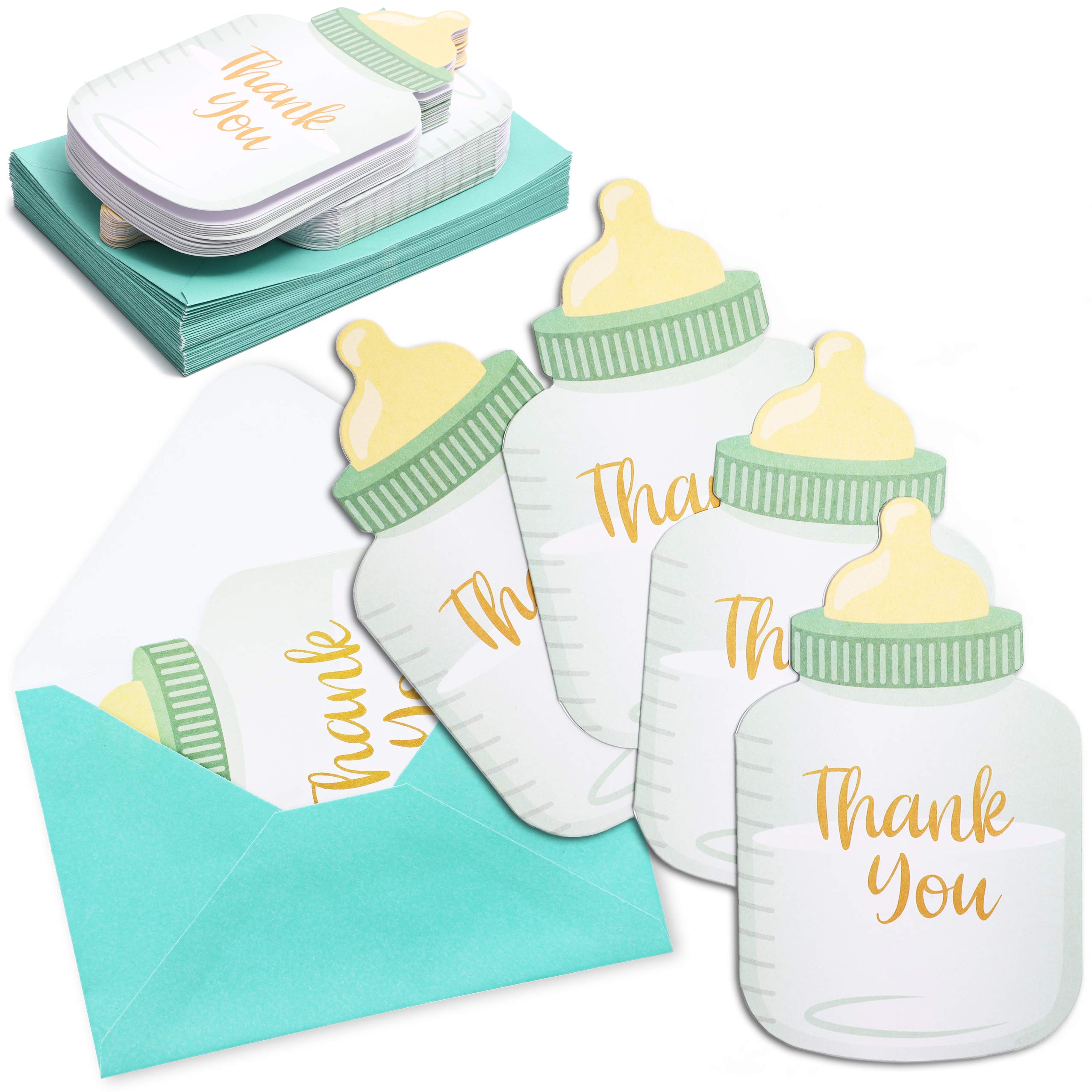 Pipilo Press Baby Shower Thank You Cards with Blue Envelopes, Bottle Design (4 x 6 In, 36 Pack)