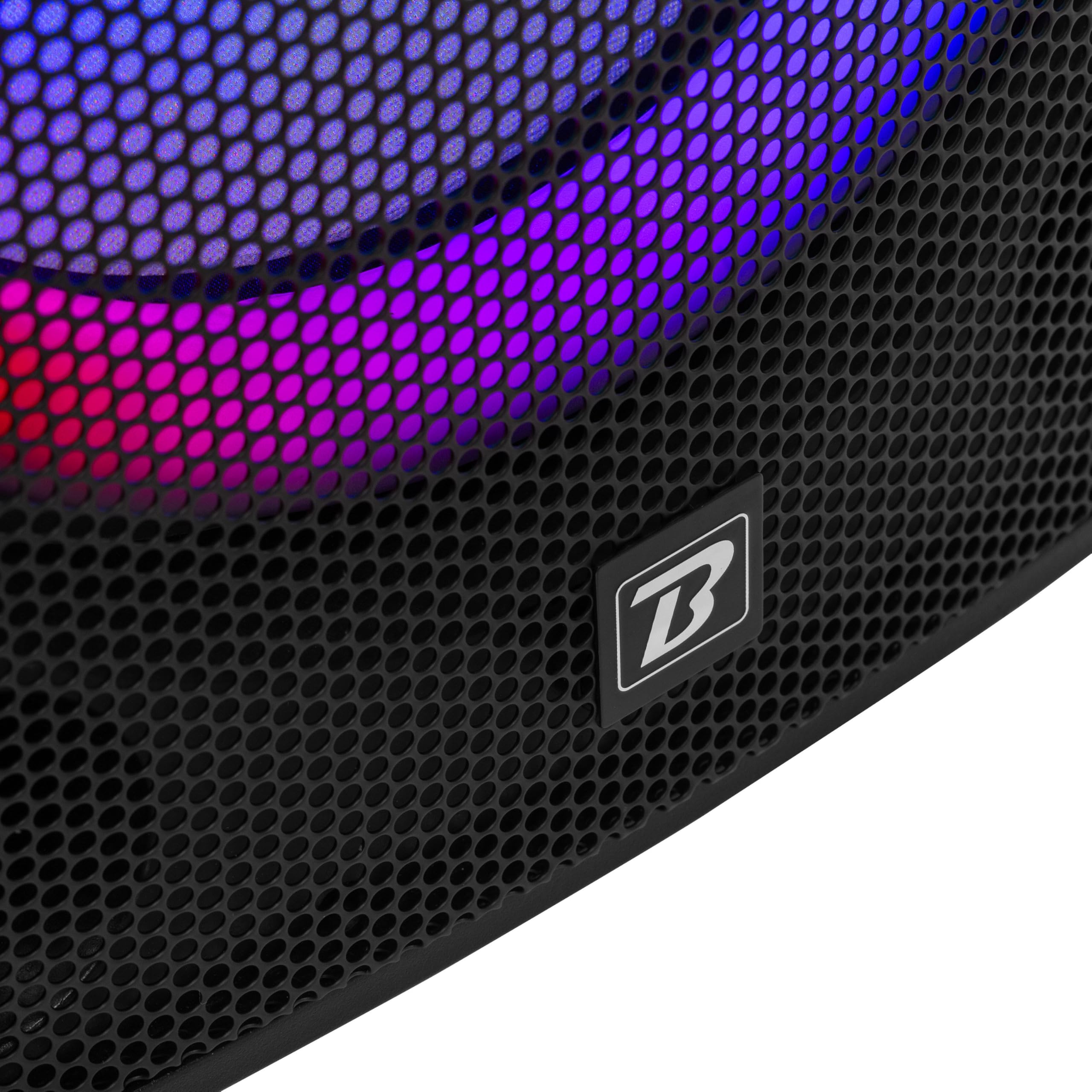 BoomToneDJ BS215A LED – Enceinte Sono Active 2x15 avec Bluetooth, USB/SD, Radio FM et éclairage LED intégré pour soirées, karaoké, Bars et événements. Puissance de 250 W RMS.