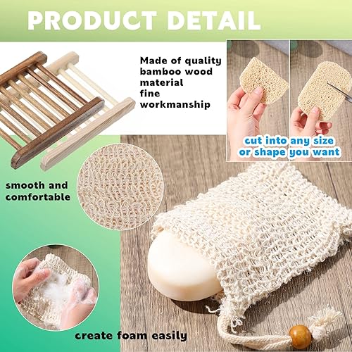 Miniatura 3 de Juego de 60 protectores de jabón que incluye jabonera de madera, bolsa exfoliante de jabón, almohadillas ahorradoras de jabón a granel con
