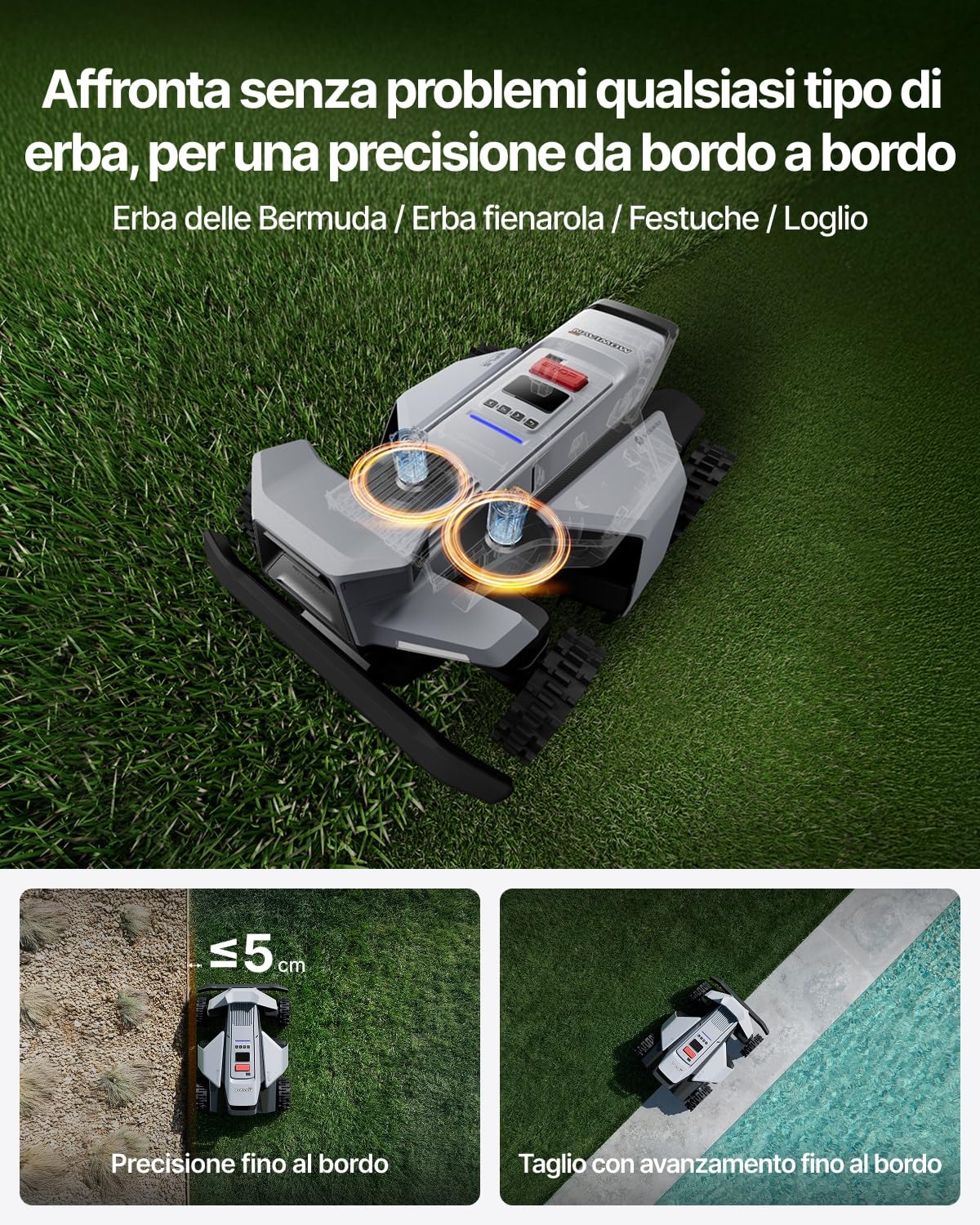 Segway Navimow X420 robot tagliaerba con Garage X, AWD per pendenze fino all’84%, Zero-Turn, tagliaerba per tutti i terreni, MowMentum 2×180 W, fino a 2000 m² (Spedito separatamente)