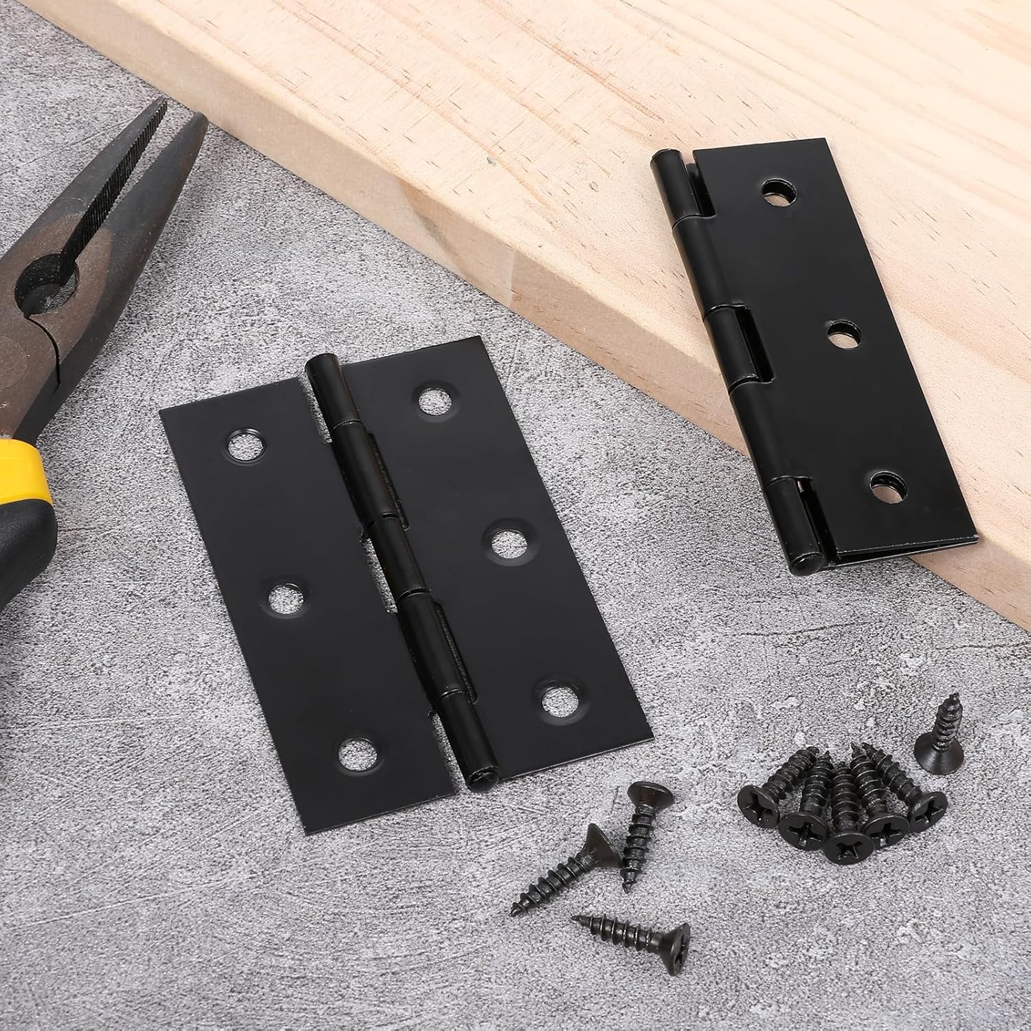 2 Pcs 2.5" Stainless Door Hinges,Stainless Steel Folding Butt Hinge Door Hinges with 12pcs Screws for Doors Windows Wooden Boxes (Black)