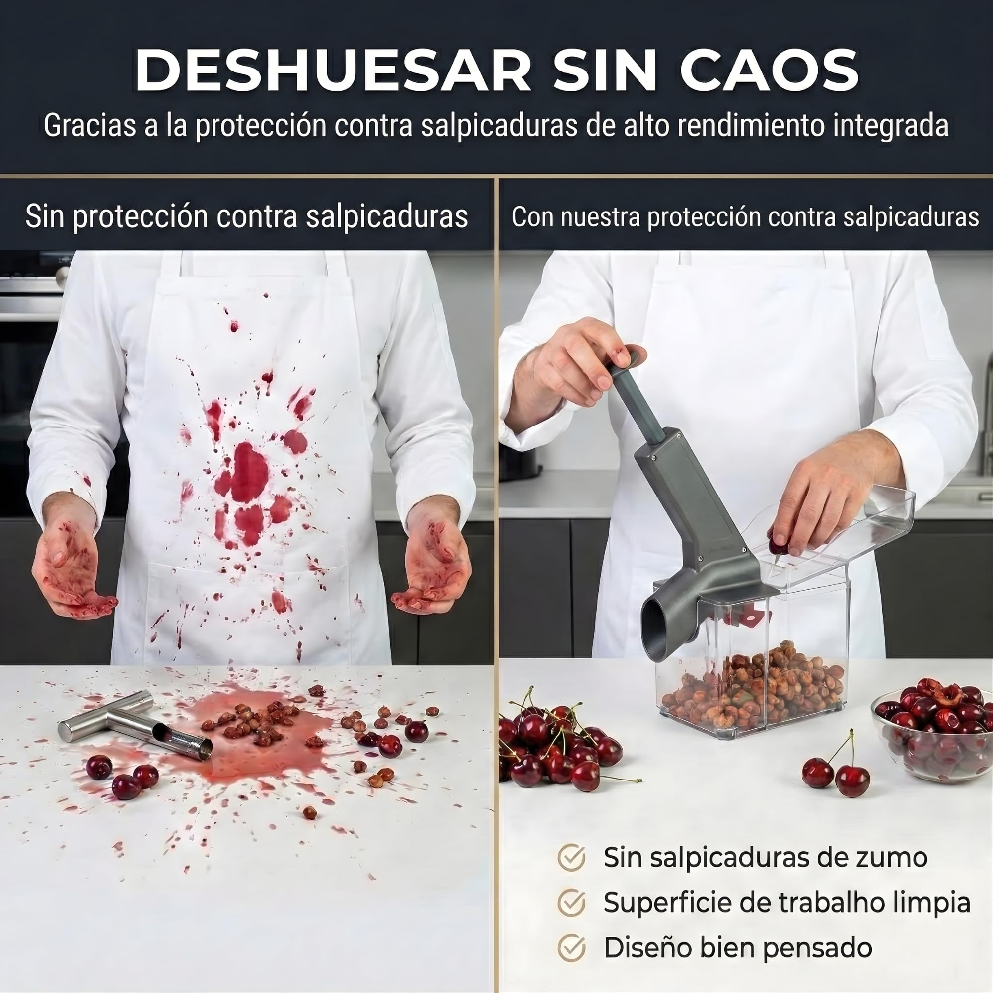 Thiru Descorazonador de cerezas premium - gran capacidad de descorazonado - para cerezas frescas, en conserva, congeladas - con protección contra salpicaduras - Made in Germany