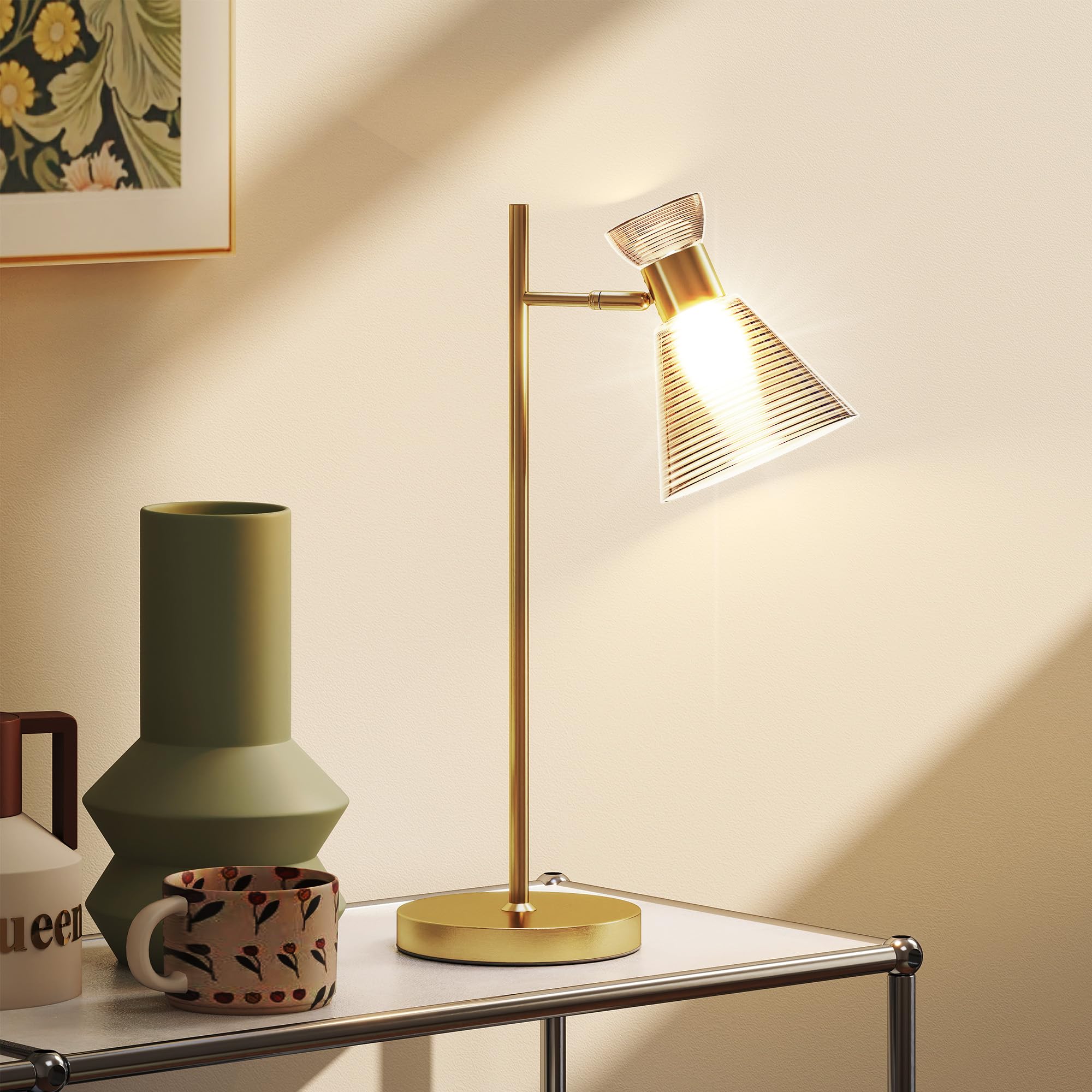 HOMCOM Lampada da Scrivania Moderna con Paralume in Vetro Regolabile Oro