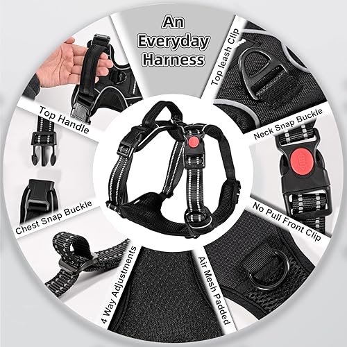 Miniatura 3 de Juqiboom Arnés sin tirones para perro, con correa resistente de 5 pies, chaleco acolchado suave ajustable para perro, chaleco Oxford reflectante sin