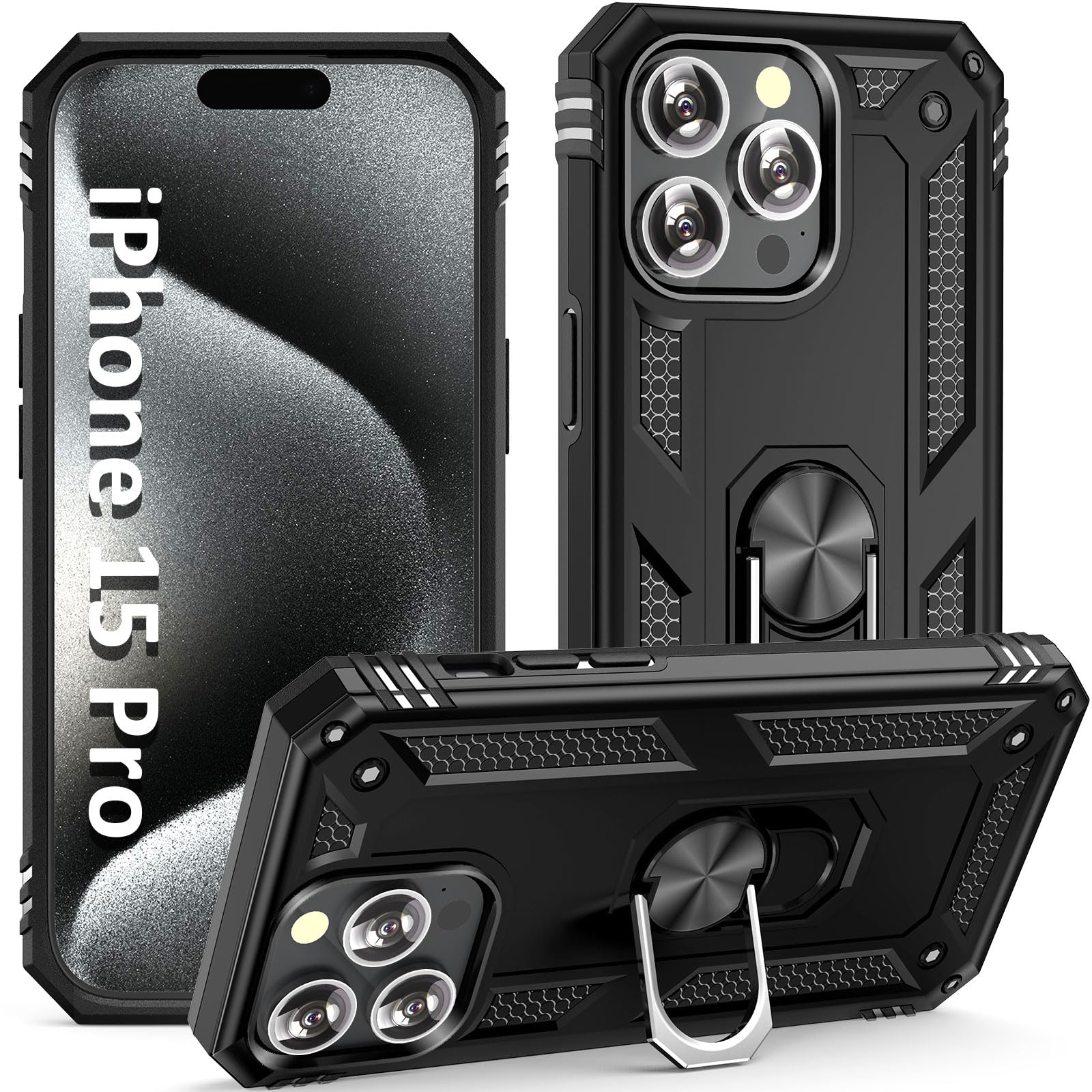ADDIT i Phone 15 Pro Case, for iPhone 15 Pro Case,with Kickstand Ring,Adjustable Stand,Military Grade,Heavy Duty Protection,Shockproof,