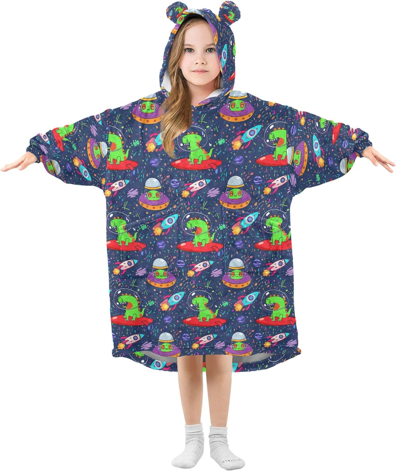 Cute Dinosaur Kids Wearable Blanket Hoodie with Pocket and Sleeves for Toddlers, Cute Hoodies Girls Boys B0404087