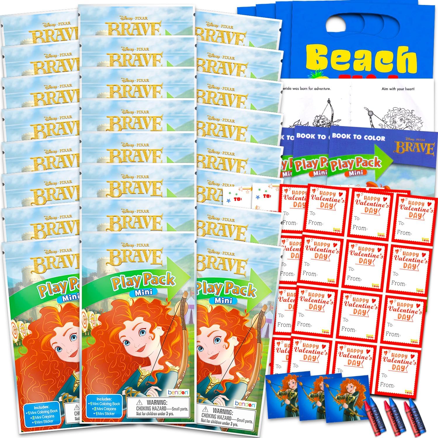 Disney Brave Valentine's Day Classroom Gift Exchange Bundle - 24 Disney Princess Merida Mini Coloring Activity Books for School Valentines Cards, Stickers | Valentines Kids Party Favors