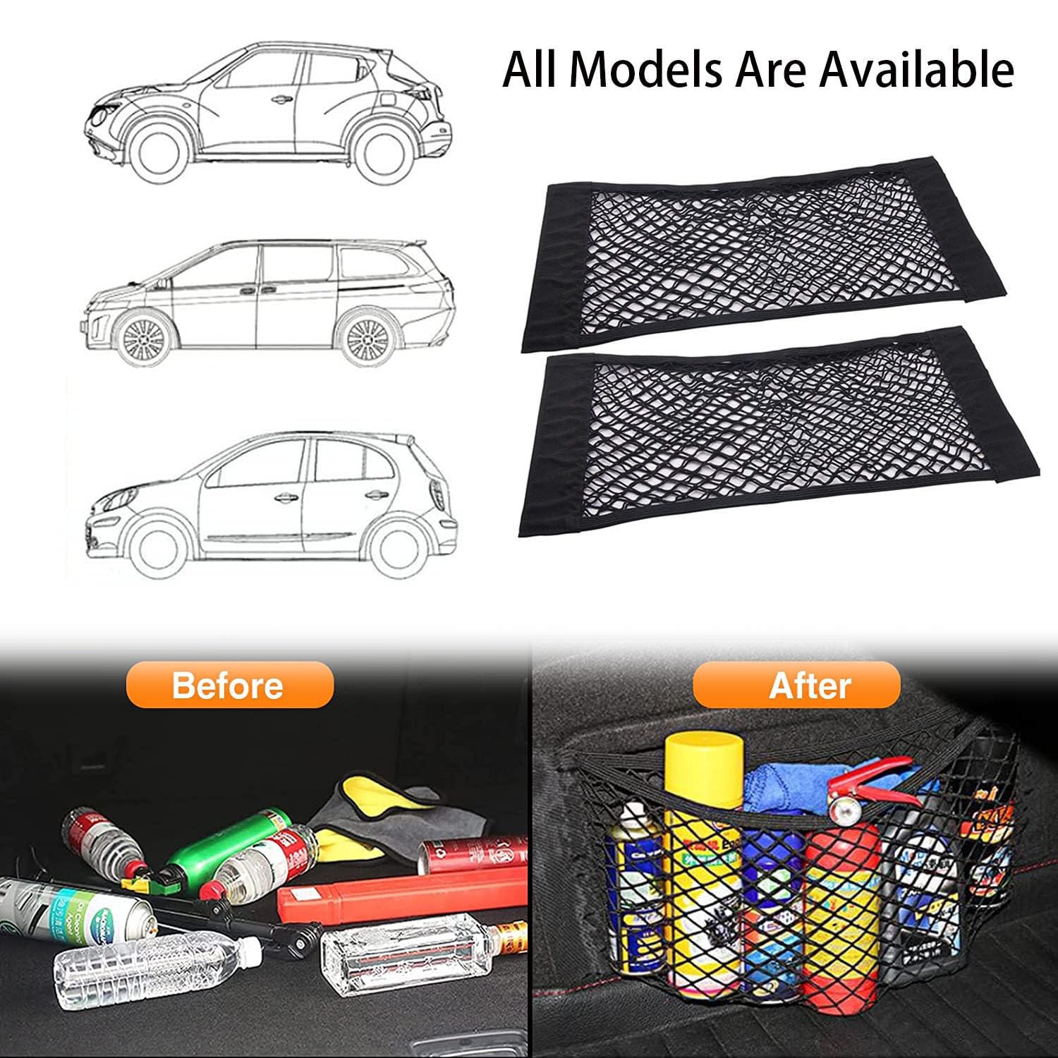 2 Reti Elastiche Per Bagagliaio Auto 40x25 Cm | Organizer Multiuso Per Auto E SUV | Fissaggio Carichi