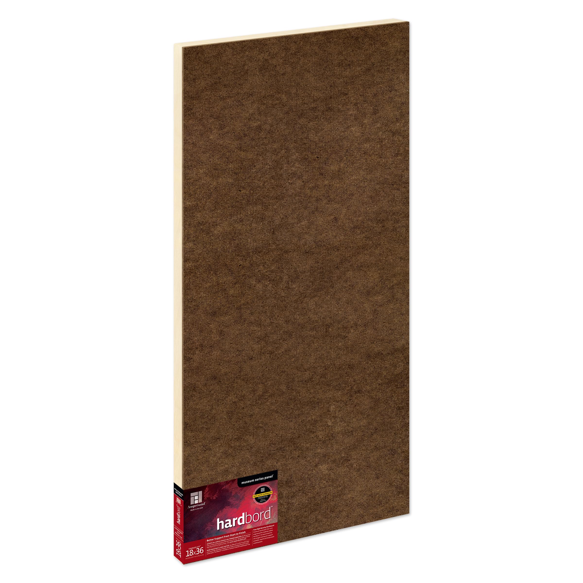 Ampersand Art Supply Hardboard Wood Painting Panel: Museum Series Hardbord, 18" x 36", 3/4 Inch Cradled Profile