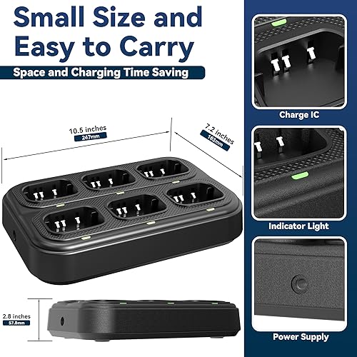 Miniatura 3 de SAMCOM Cargador de seis vías, estación de carga multiunidad, compatible con Walkie Walkie Talkies FPCN30A y batería de 1500 mAh, base de carga 6
