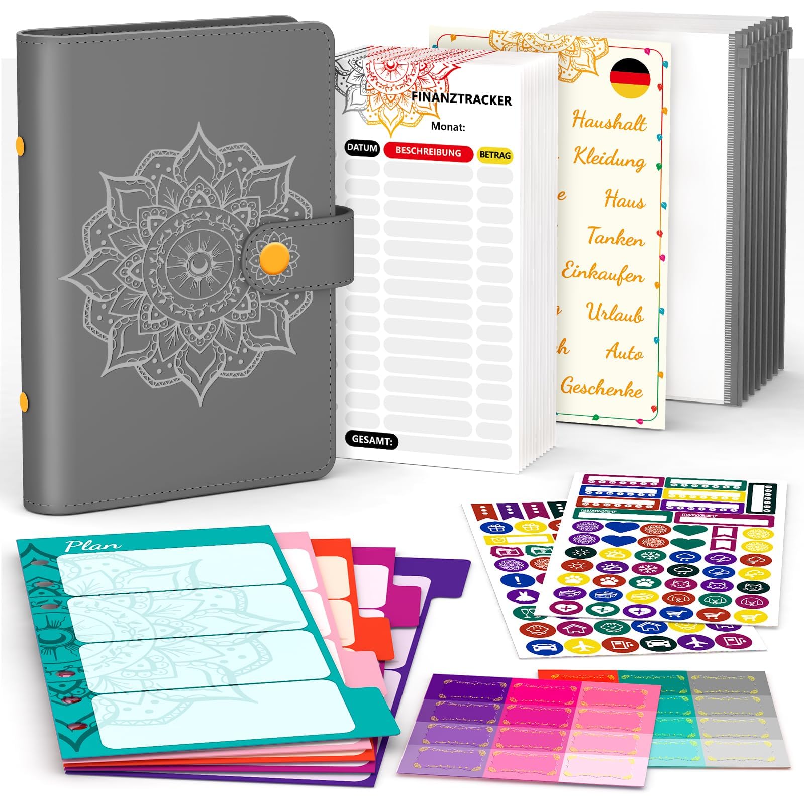 Budget Planner Tedesco In Pelle PU - Agenda Risparmi A6 Con Tasche E Adesivi, Colore Rosa - Foto 7