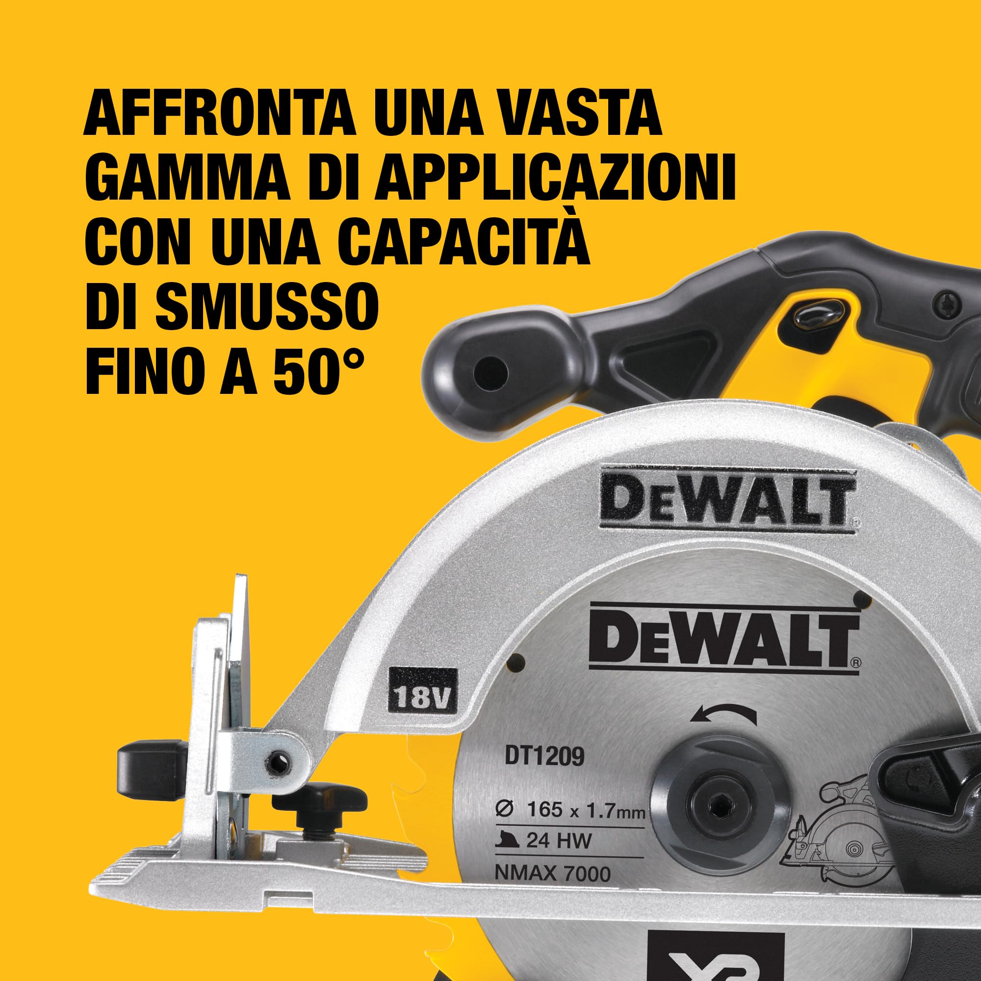 DEWALT Sega circolare 165mm a batteria XR, in valigetta TSTAK senza batteria e caricabatterie, 18V, DCS391NT-XJ
