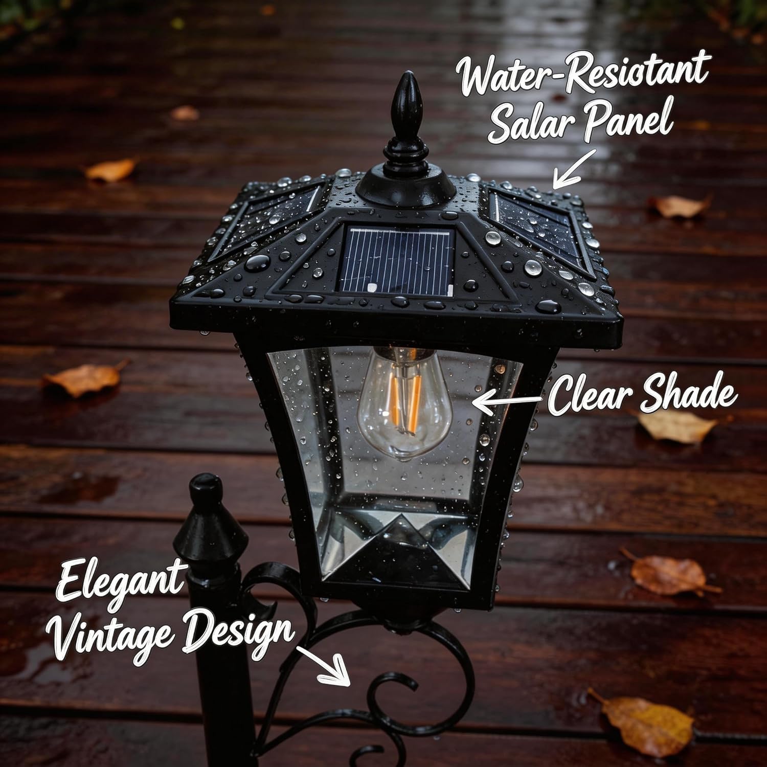 Solar Floor Lamps with Planter (2-in-1 Design), 36.5" Outdoor Solar Lamp Post - IP44 Waterproof, Warm White Lights Dusk to Dawn 6-8Hr, Easy Install for Lawn, Patio, Porch, Yard & Pathway Decor