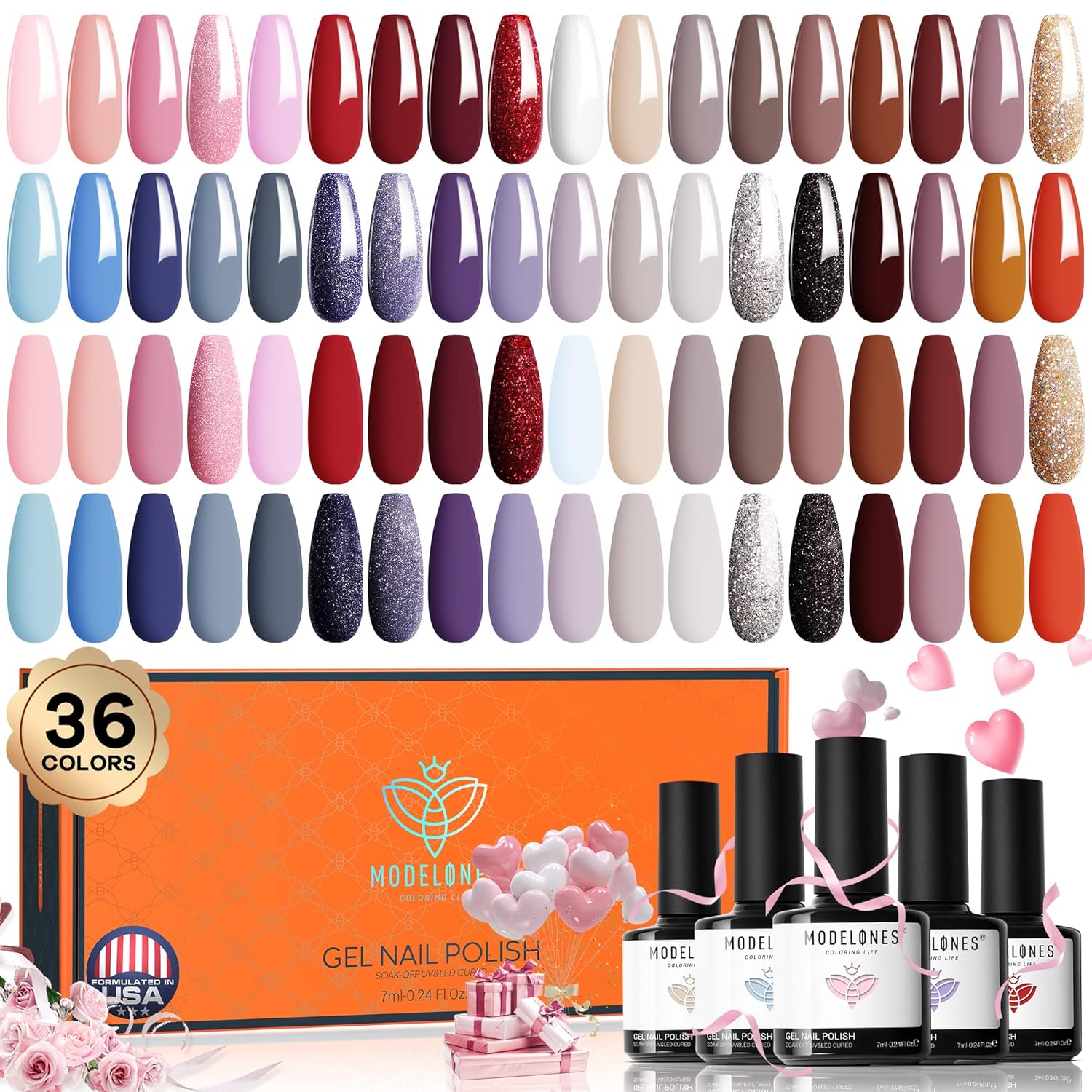 modelones 36 Pcs Gel Nail Polish Kit, Blue Purple Nude Pink Gel Polish Colors Set 7Ml Soak Off Nail Polish Gel Manicure Starter Kit at Home Holiday Gift for Girls Women Mother's Day : Beauty & Personal Care