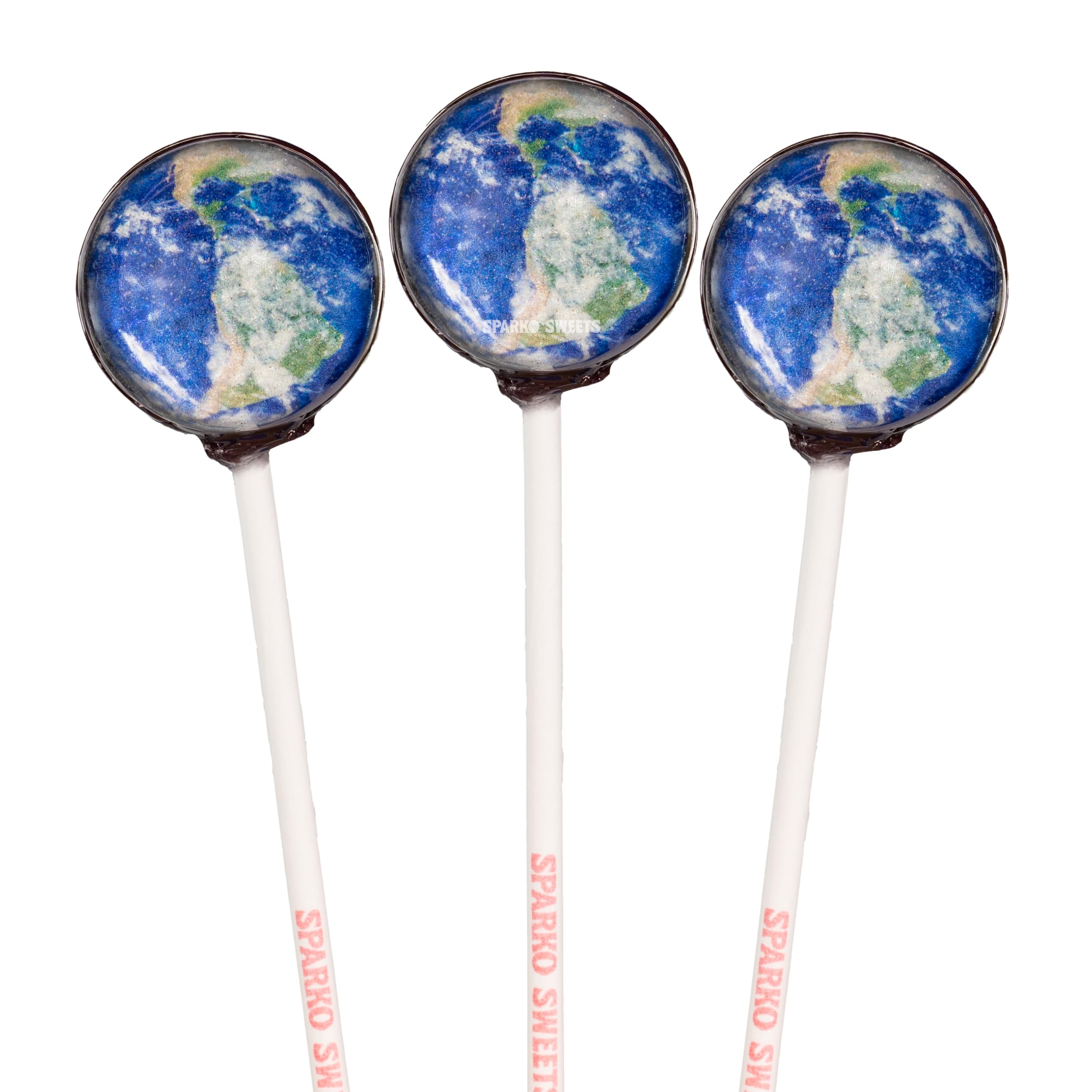 Sparko Sweets Galaxy Lollipops, Planet Earth Design, Cherry Flavor, 10 Pieces, Individually Wrapped, 1 lb, Handcrafted in USA – Perfect for Space-Themed Parties, Gifts, and Events