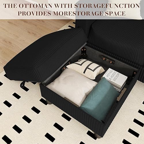 Miniatura 5 de JAMFLY Sofá modular en forma de L con otomana de almacenamiento, sofás pequeños para sala de estar, sofá tapizado de tela con otomana móvil para