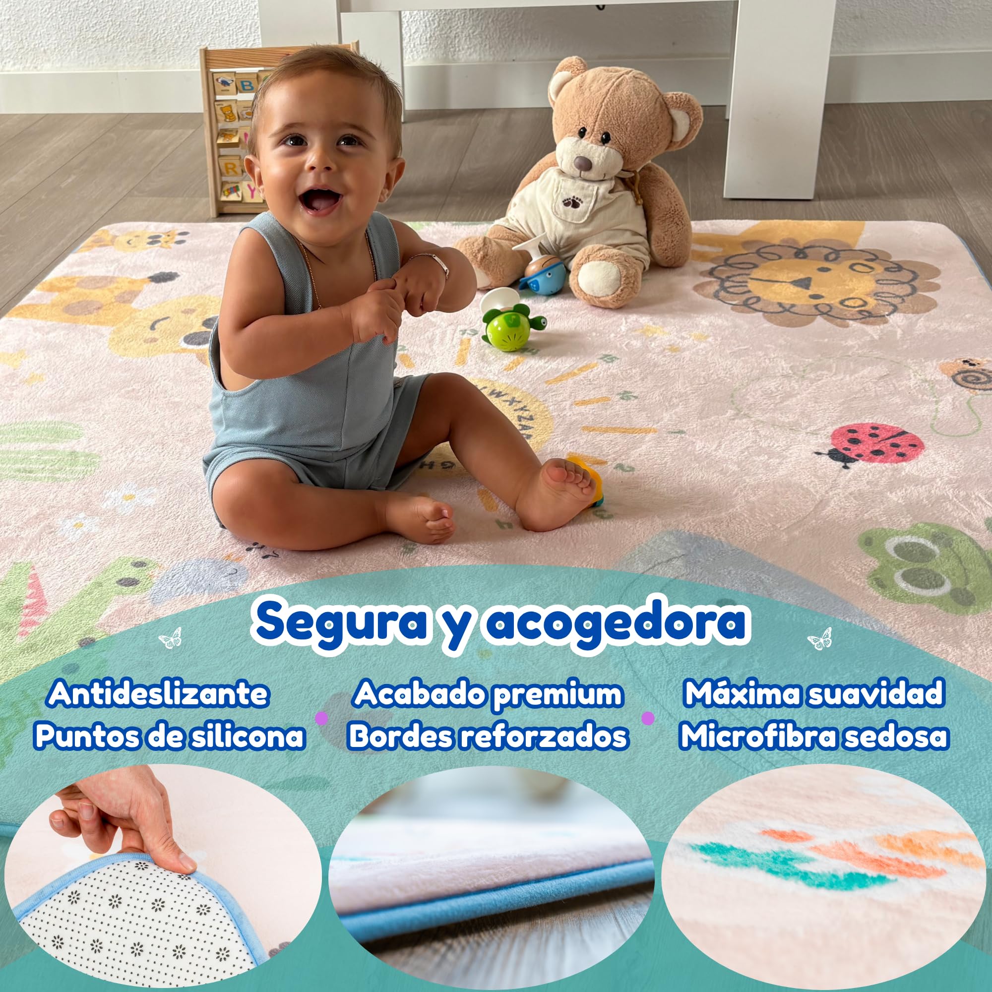 Alfombra Bebe Acolchada Plegable -130x130 2cm - Colchoneta Bebe Suelo - Suelo Bebes Acolchado - Manta Suelo Bebe - Alfombra Infantil - Tummy Time Bebe - Alfombra Suelo Bebe - Playmat