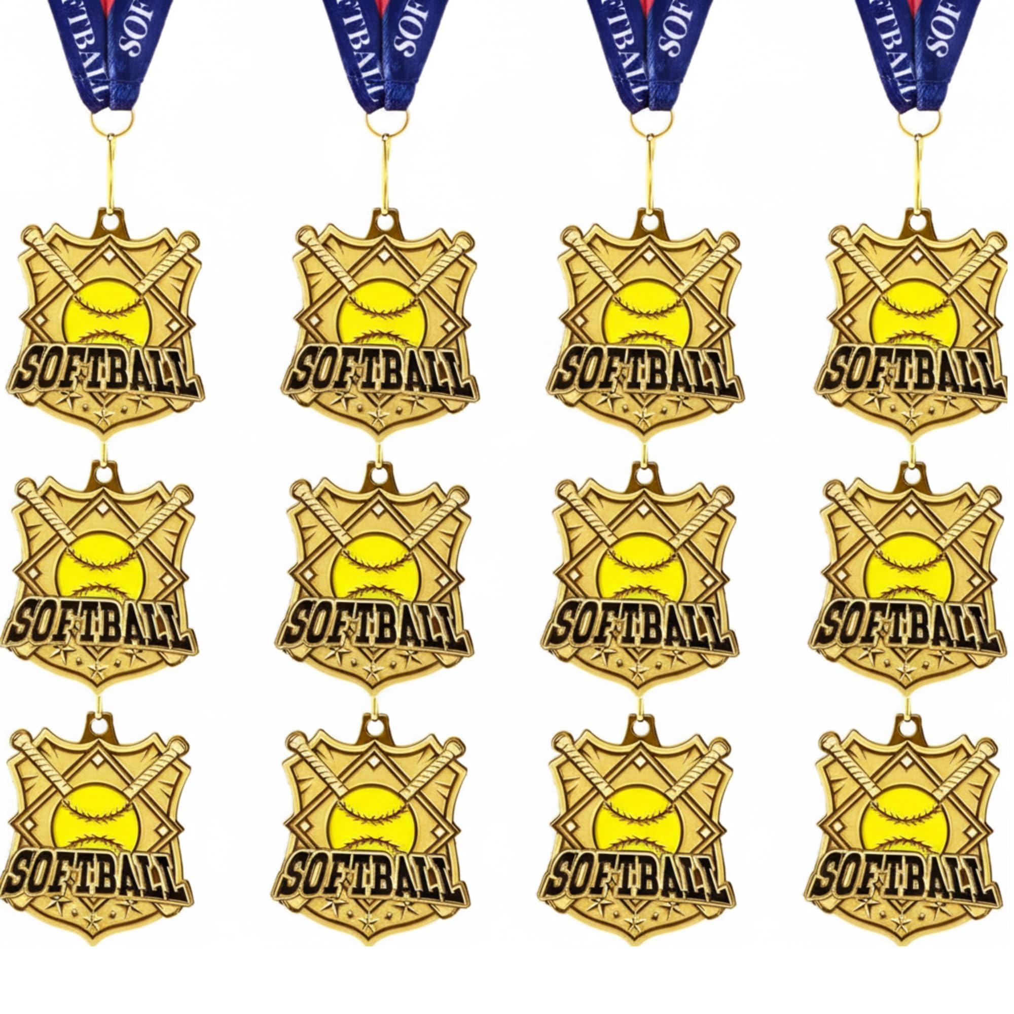 Ecation Medaglie con nastri per il collo, premi di calcio, premi per squadre di baseball, softball, bandiera, trofeo di calcio per bambini, competizioni sportive, regalo di celebrazione