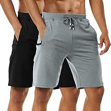 Boyzn Men's 1 or 2 Pack Athletic Shorts Comfortable Cotton Workout Shorts Elastic Waist Running Shorts with Zipper Pockets