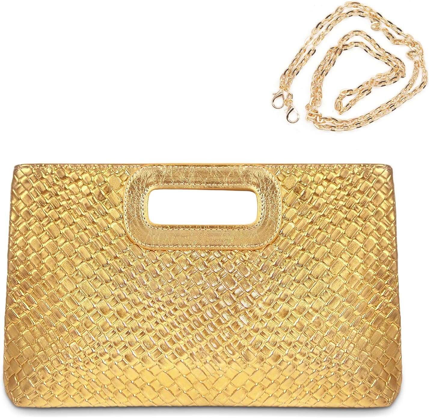 Long Keeper Straw Clutch Handbags Top Handle Clutch Evening Bags Woven Summer Beach Purse Crossbody Shoulder Bag with Chain