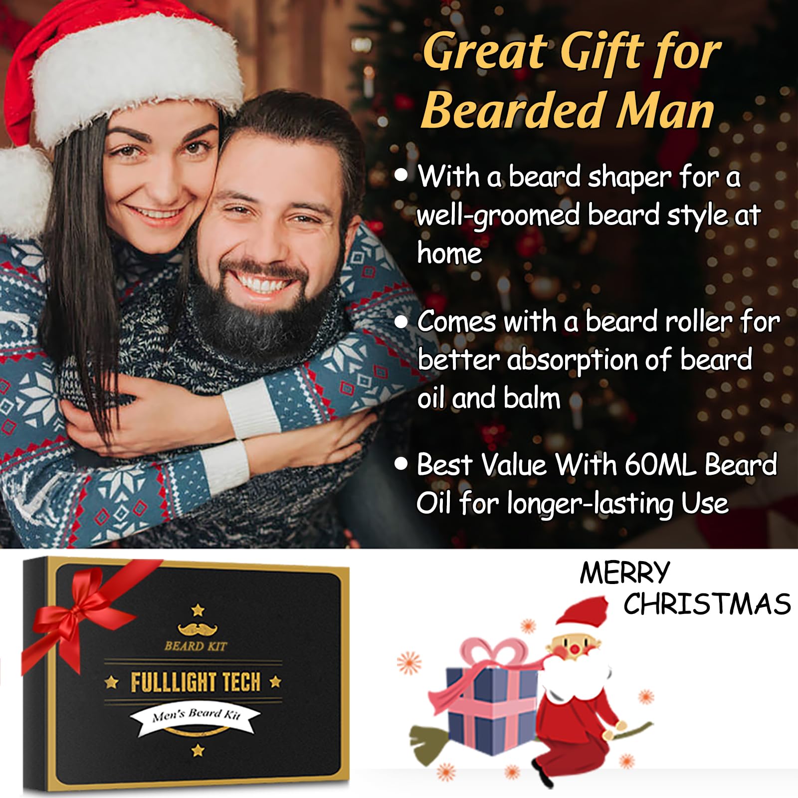 Cadeau Noel Homme,Kit De Coffret Soin Barbe Homme Complet Produit avec Shampoing,Huile Barbe,Peigne,Brosse,Ciseaux,Baume a Barbe,Kit Entretien et Soin pour Homme Original,Idée Cadeau pour son Copain