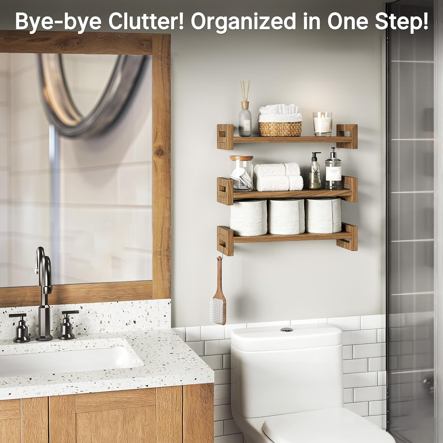 Vailando Floating Shelves for Wall, Set of 4 Solid Wood Wall Mounted Shelves, 16" Rustic Walnut Display Shelf with Reinforced Hardware for Bedroom, Living Room, Bathroom, and Kitchen Decor