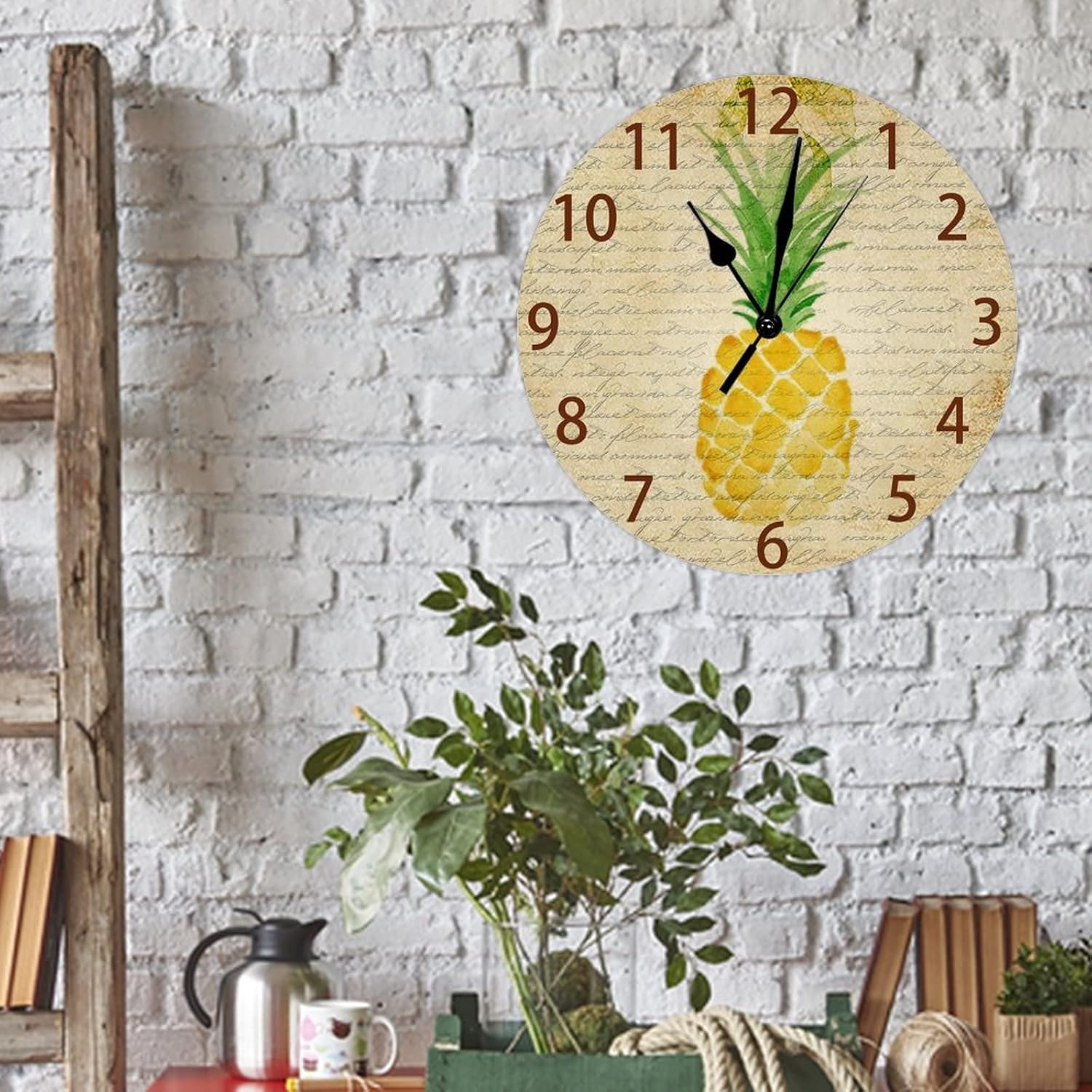 Modern Wall Clock Pineapple Round Hanging Clock 15 Inch Silent Non-Ticking Battery Operated Quiet Desk Clock for Home, Kitchen, Bathroom Office, Living Room Or School