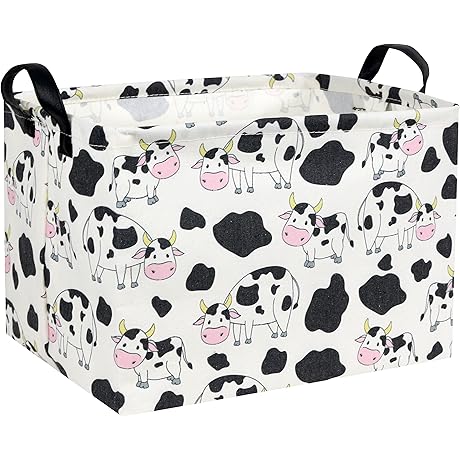 Unique Rectangular Cow Print Storage Basket for Easter