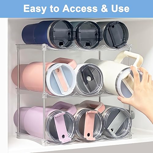 Miniatura 7 de Organizador de botellas de agua para vaso Stanley de 40 onzas, soporte apilable para botellas de agua y organizador de vasos para gabinete,