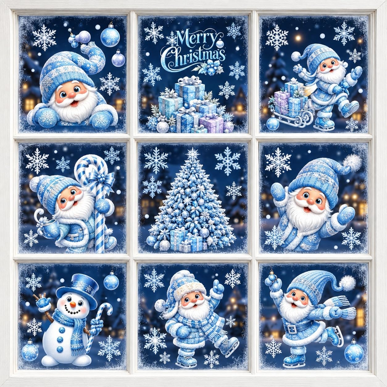 9 Sheets Christmas Window Stickers, 51 Reusable Static Clings for Glass