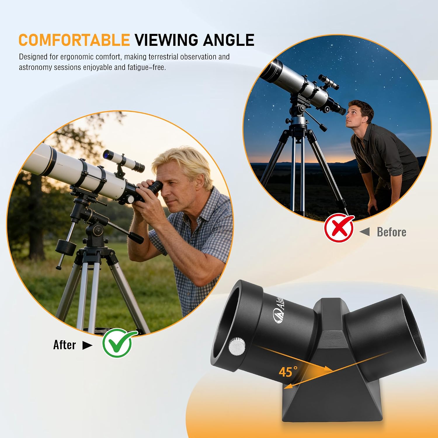 Alstar 1.25" 45-Degree Diagonal Prism Optical Prism Inside Rather Than a Mirror which Makes Your Image Clear and Sharp