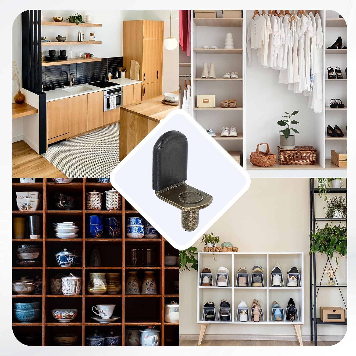 MECCANIXITY 6mm l Shelf Pins, l Shelf Support Pegs, Shelf Brackets L-Shaped Clips with Silicone Sleeve for Kitchen Bookcase Closet Shelf Shelves Cabinet Furniture Support Brown Pack of 100