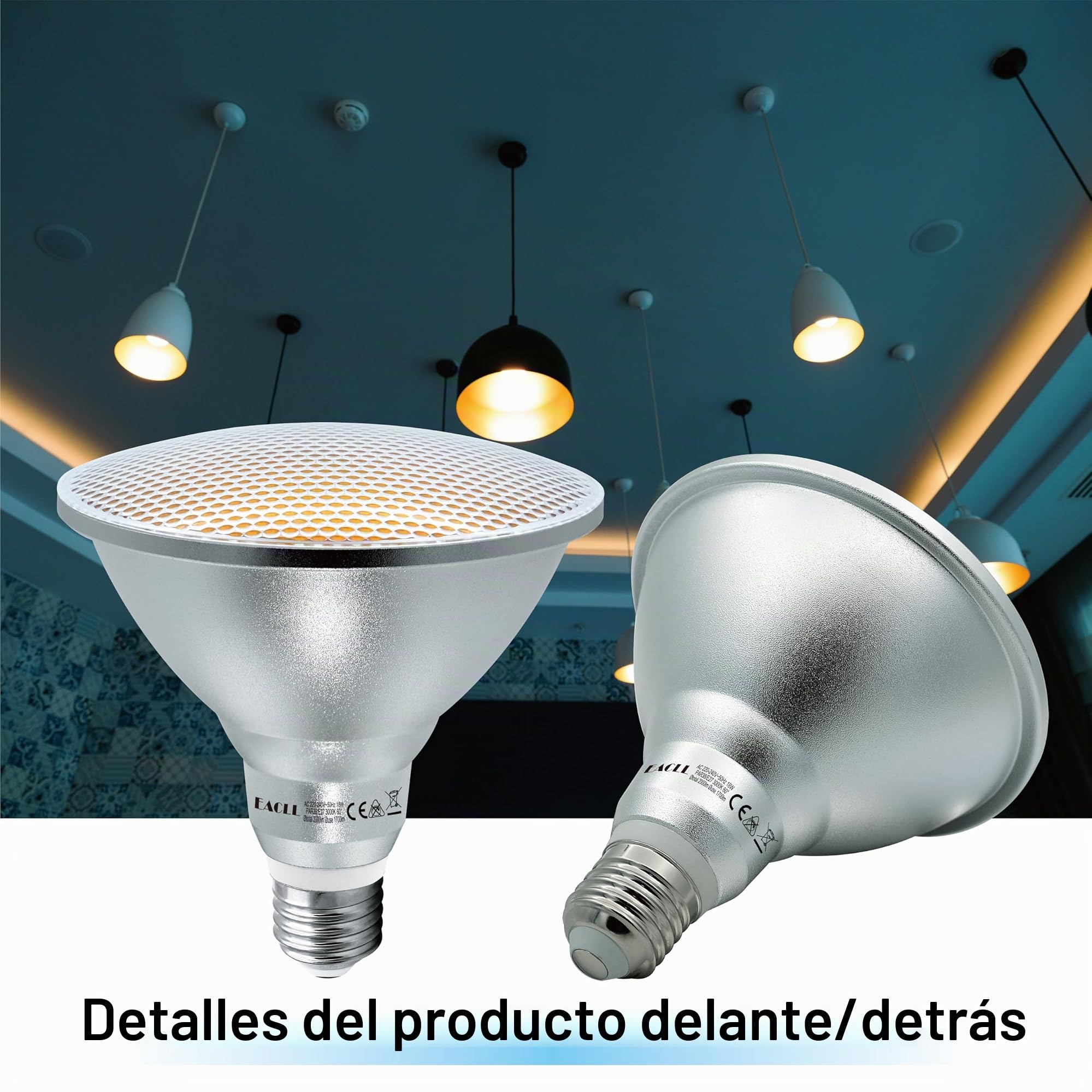 EACLL IP65 Bombillas LED PAR38 E27 Blanco Cálido 18W Equivalente 120W Halógena, Pack de 4, Focos Sin Parpadeo AC 230V, 3000K 1700 Lúmenes 60 ° Spotlight, Lámpara Reflectora No Regulable
