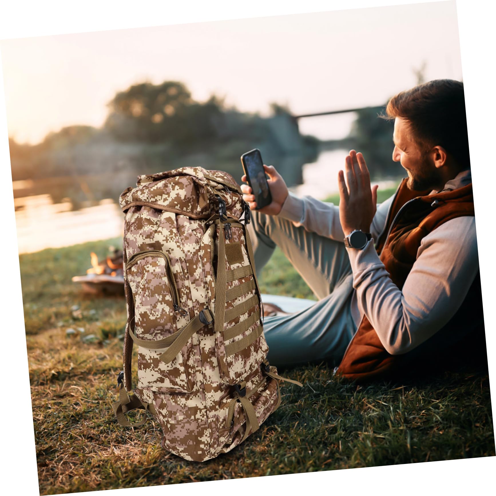 HANABASS Zaino da Trekking da Uomo Travel Backpack Waterproof Backpack Zaino da Trekking Leggero Resistente all'Acqua Zaino da Campeggio Portatile Borse da Trekking Panno Oxford Light Brown
