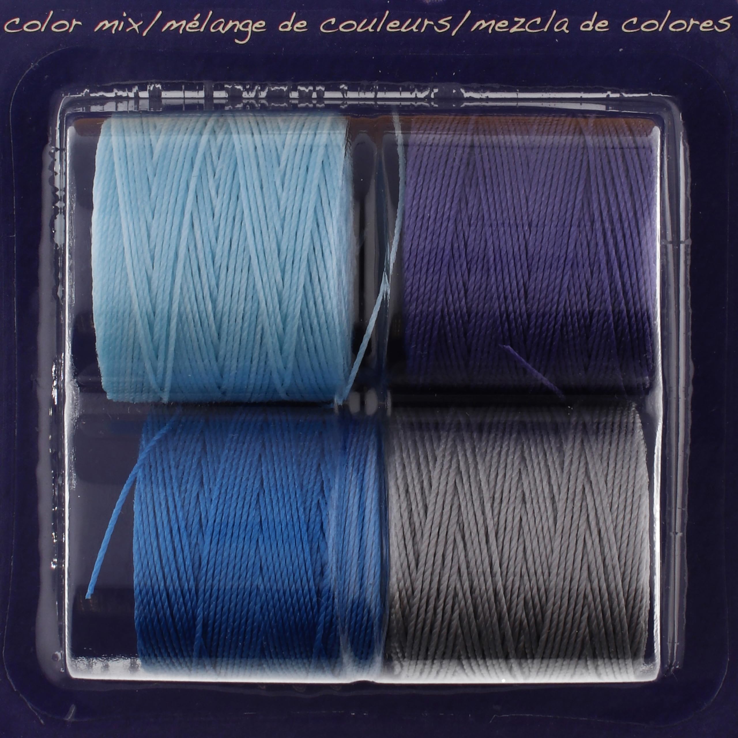 Beadsmith S-Lon #18 sznurek, wielopak z 4 szpulami (mieszanka serenity), idealny do nawlekania koralików, szydełkowania i biżuterii z mikromakramy