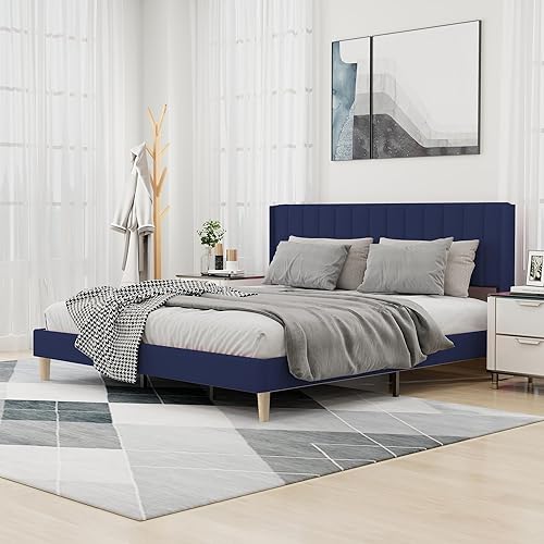 Miniatura 8 de alazyhome - Marco de cama tapizado de plataforma tamaño Queen con cabecera, soporte de listones de madera, sin ruido, fácil montaje, terciopelo