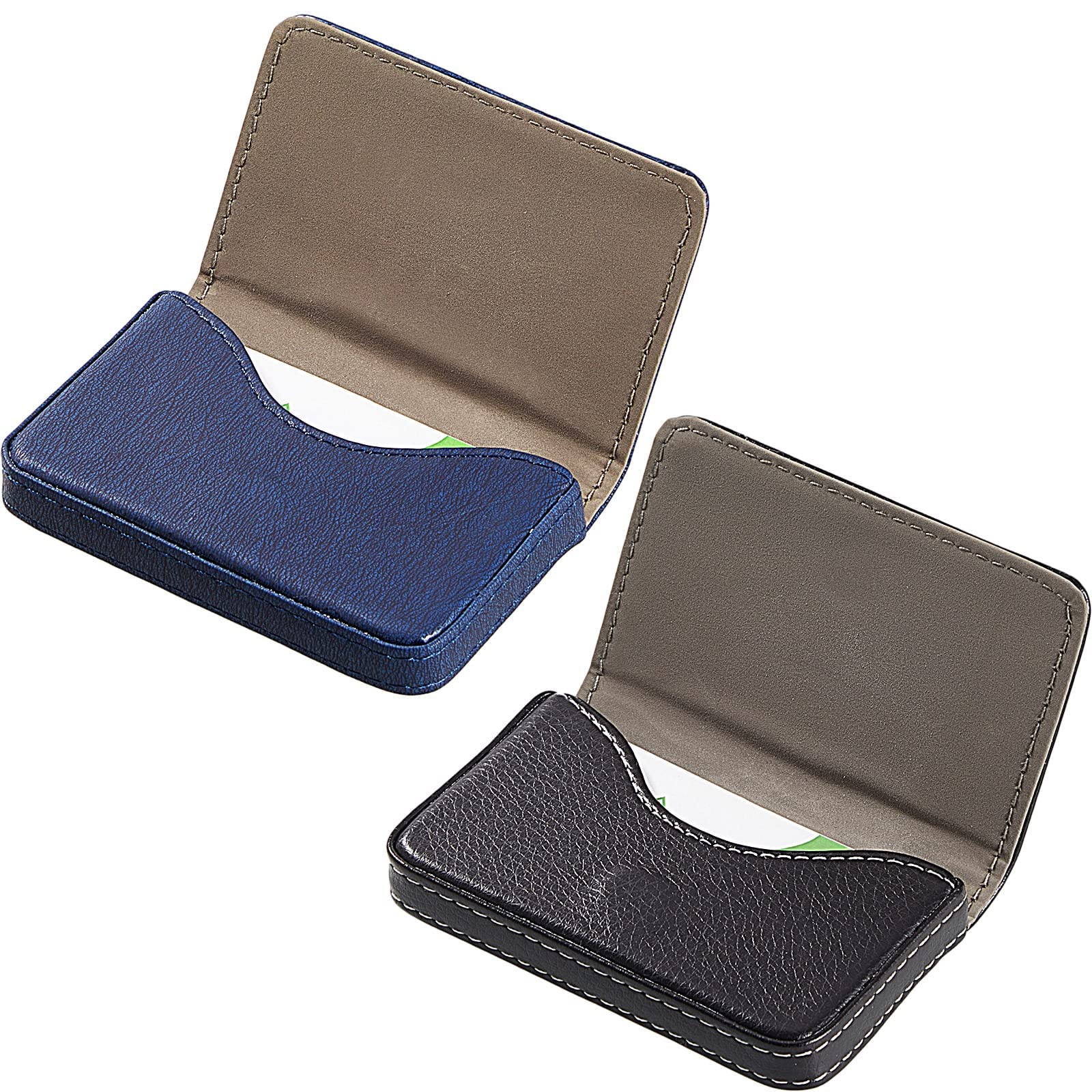 KASTWAVEKASTWAVE 2 Pcs Business Card Holder, Pu Leather Business Card Wallet Pocket Business Card Case Presentation Cards Holder Leather with Magnetic Shut, Credit Card ID Case wallet, Blue and Black